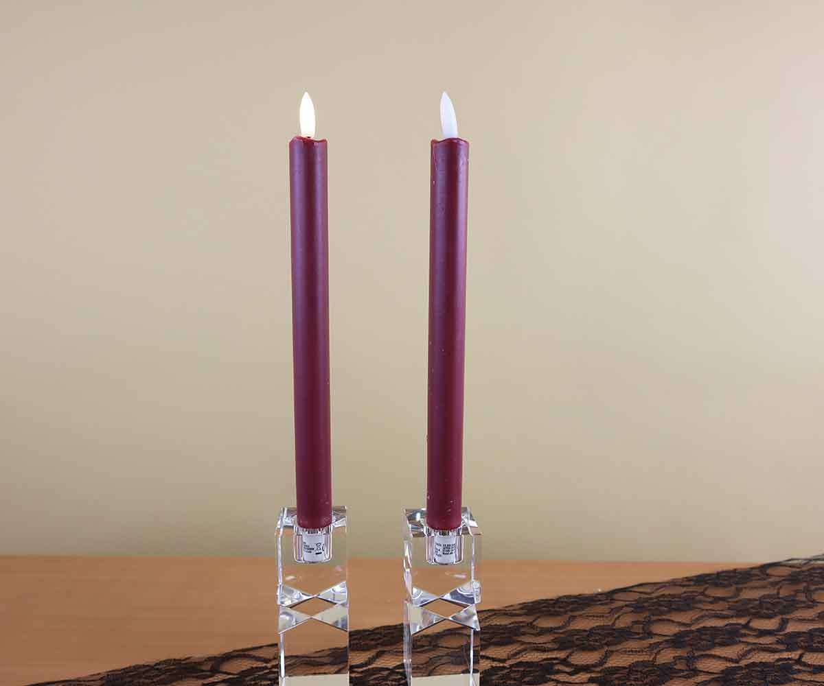 2er Set LED Stabkerzen Farbe Bordeaux