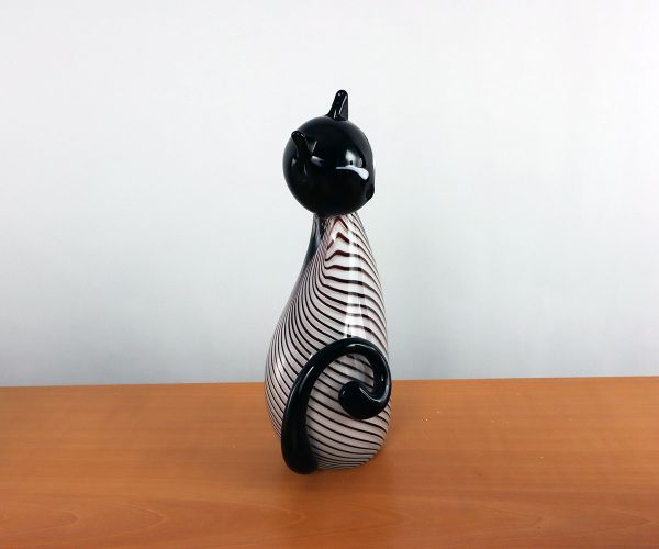 Glasfigur Katze schwarz-weiß