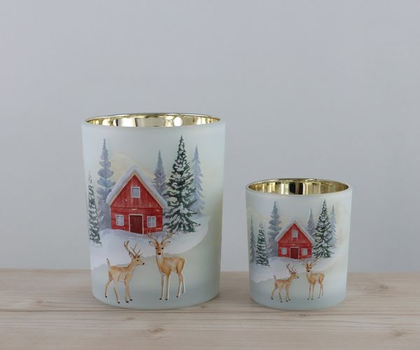 2er Set Windlichter Rehe im Schnee