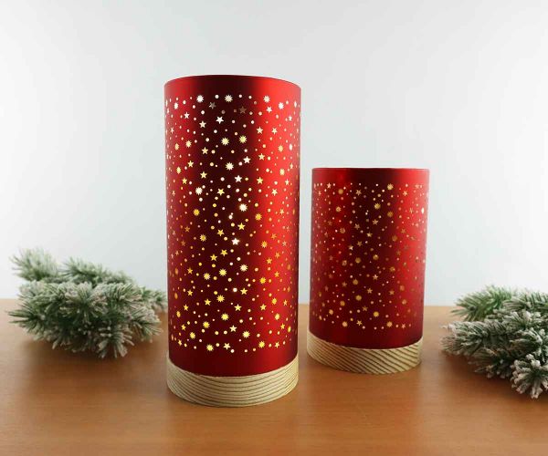 LED Windlicht rot mit Sternen