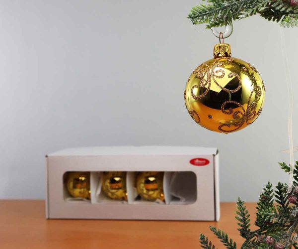 4 Christbaumkugeln Inkagold mit Dekor Ø 6 cm