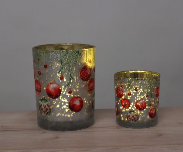 2er Set Windlichter mit Weihnachtskugeln