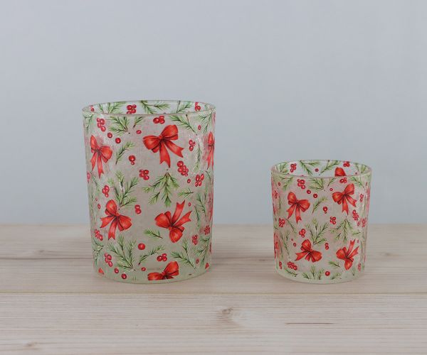 2er Set Windlichter mit roten Schleifen
