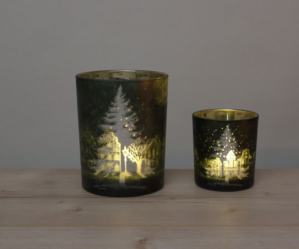 2er Set Windlichter grün mit Tanne