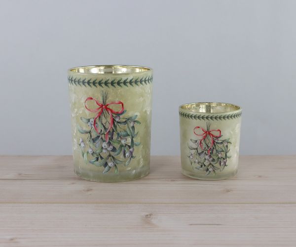 2er Set Windlichter mit Mistelzweig