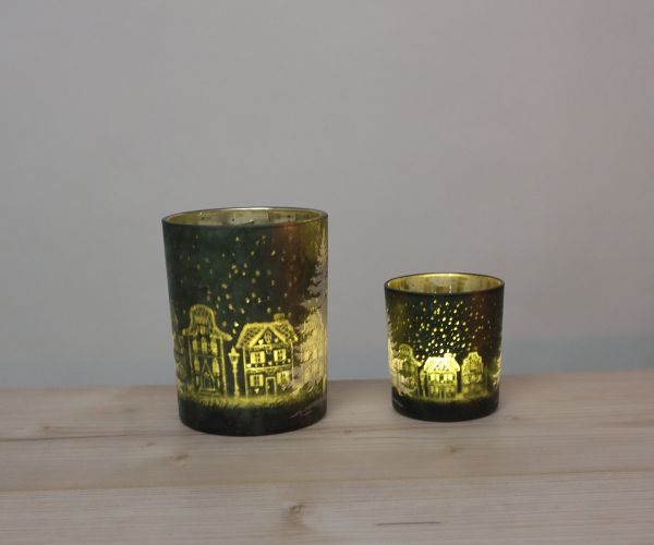 2er Set Windlichter grün mit Tanne