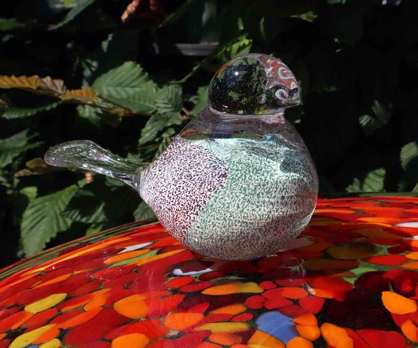 Orange-Bunte Vogeltränke aus Glas