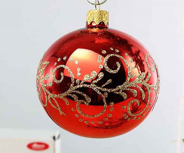3 Christbaumkugeln Rot mit Dekor Ø 8cm