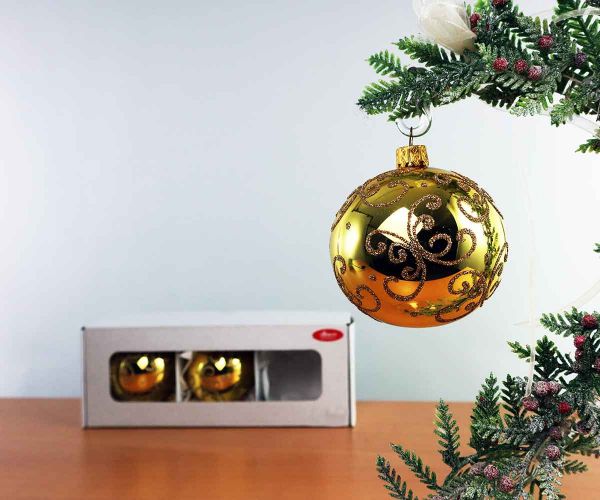 3 Christbaumkugeln Inkagold mit Dekor Ø 8 cm