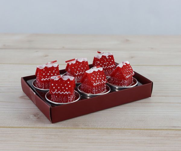 6 Teelichter rotes Haus