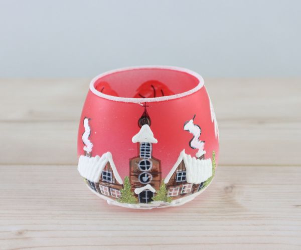 Teelichthalter Kirche im Schnee Rot
